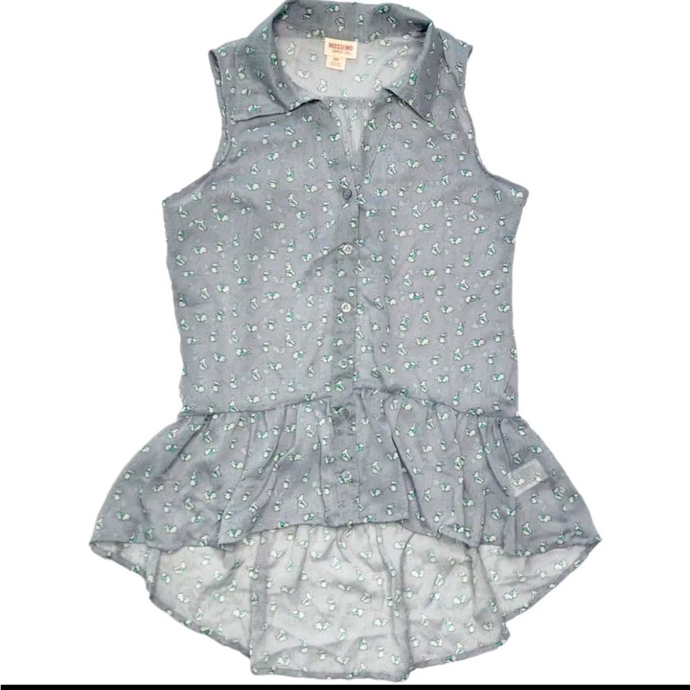 Mossimo shirt - sheer sleeveless button front high/low cut bunny print gray